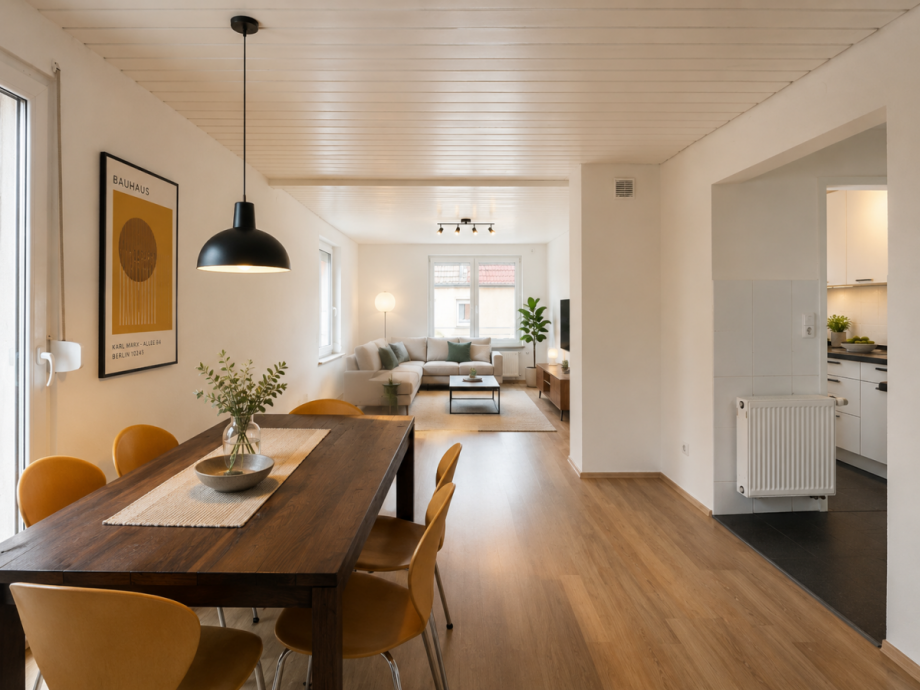 Wohn-und Esszimmer (mit KI bearbeitet und m�bliert) Doppelhaush�lfte Ostfildern