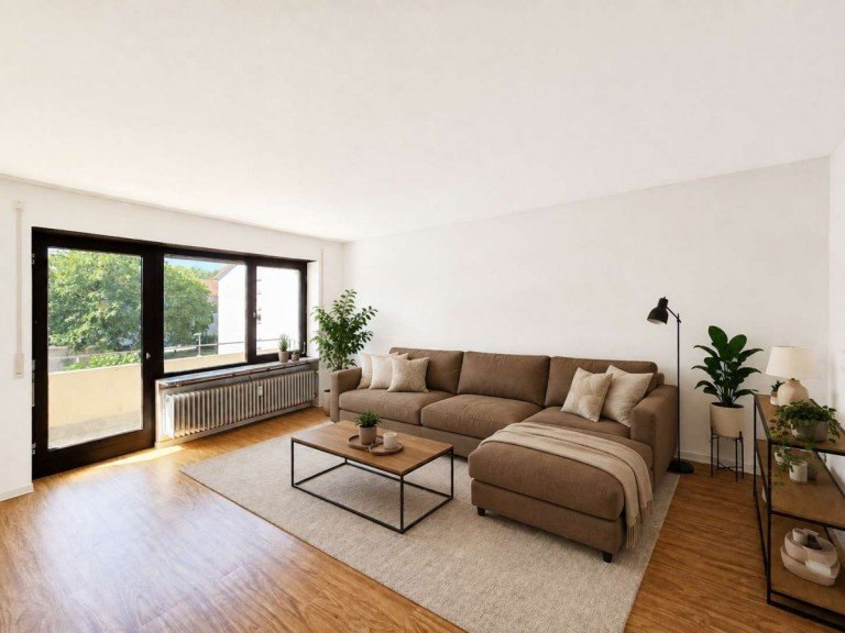 Wohnzimmer (KI-generiert) Stuttgart Etagenwohnung Ger�umige 3-Zimmer-Wohnung mit Balkon und Garage in S-Feuerbach - ideal f�r die junge Familie!