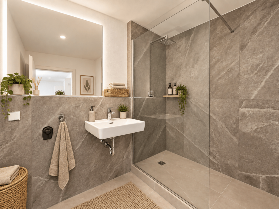Badezimmer mit KI generiertem Einrichtungsbeispiel Etagenwohnung Stuttgart