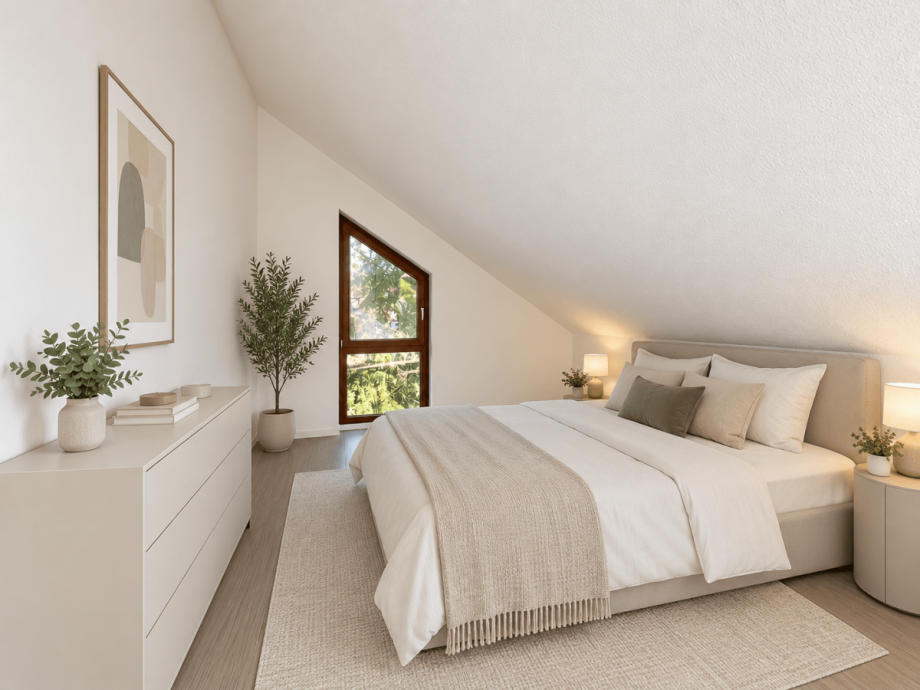 Schlafzimmer (KI-Visualisierung) Maisonettewohnung Stuttgart
