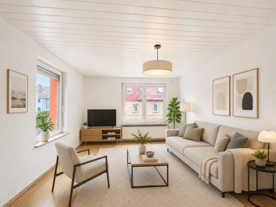 Wohnzimmer (mit KI bearbeitet und m�bliert) Doppelhaush�lfte Ostfildern