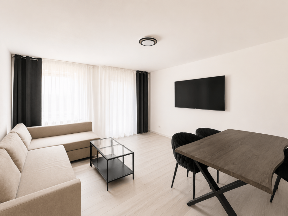 Wohnzimmer Beispielwohnung Mehrfamilienhaus Stuttgart