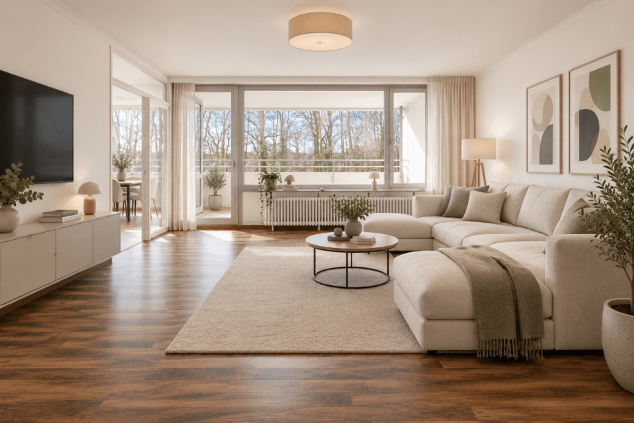 Wohnzimmer (KI-Visualisierung) Wohnung Stuttgart
