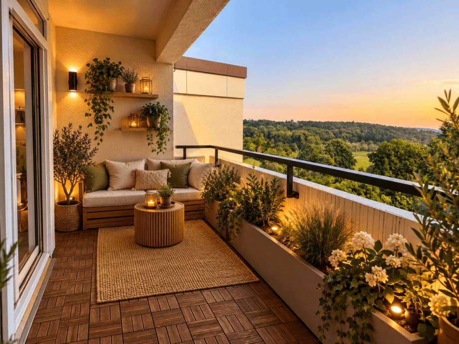 Balkon mit KI generiertem Einrichtungsbeispiel Wohnung Stuttgart
