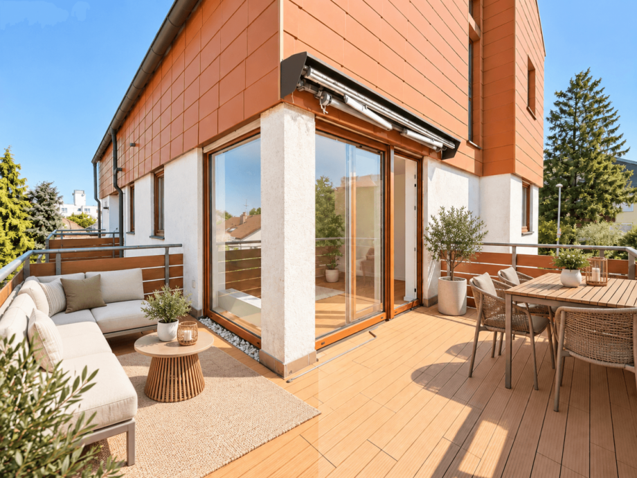 Balkon mit KI generiertem Einrichtungsbeispiel Etagenwohnung Stuttgart