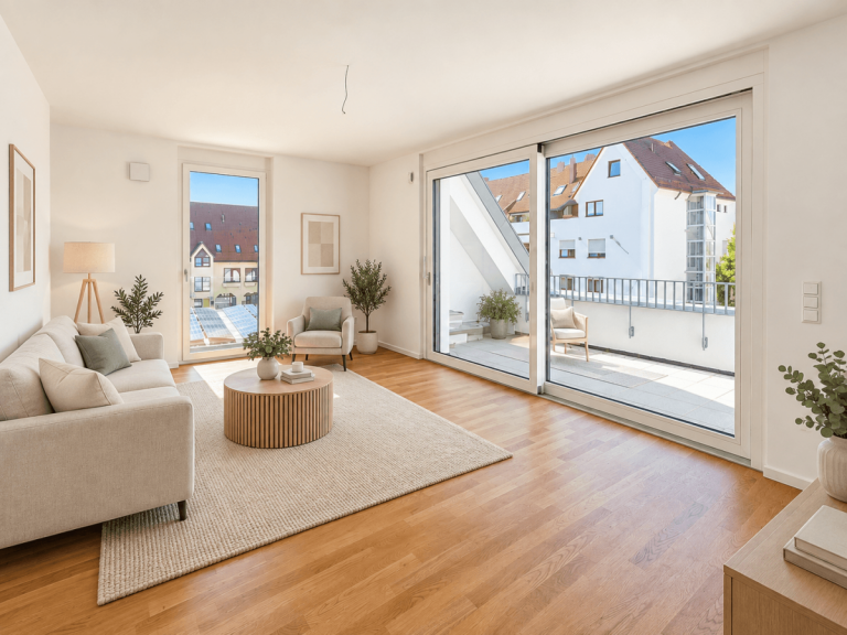 Wohnzimmer KI Visualisierung Leinfelden-Echterdingen Maisonettewohnung Stilvolle Maisonette-Wohnung mit Aufzug in begehrter Lage von Echterdingen