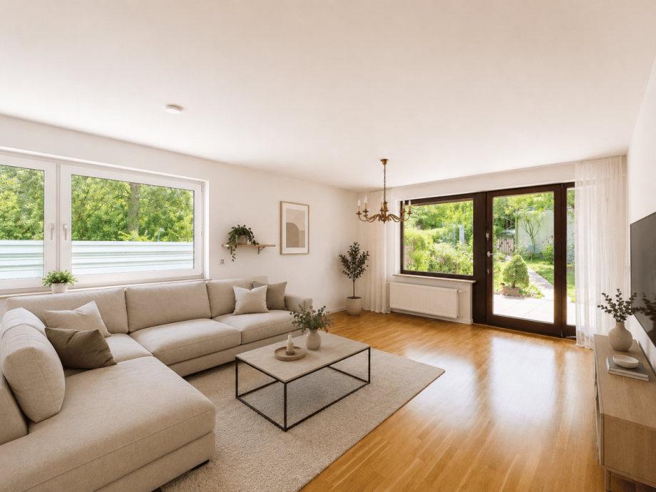 Wohnzimmer mit KI m�bliert Erdgeschosswohnung Stuttgart