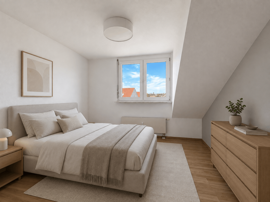 Schlafzimmer (mit KI bearbeitet und m�bliert) Wohnung Stuttgart