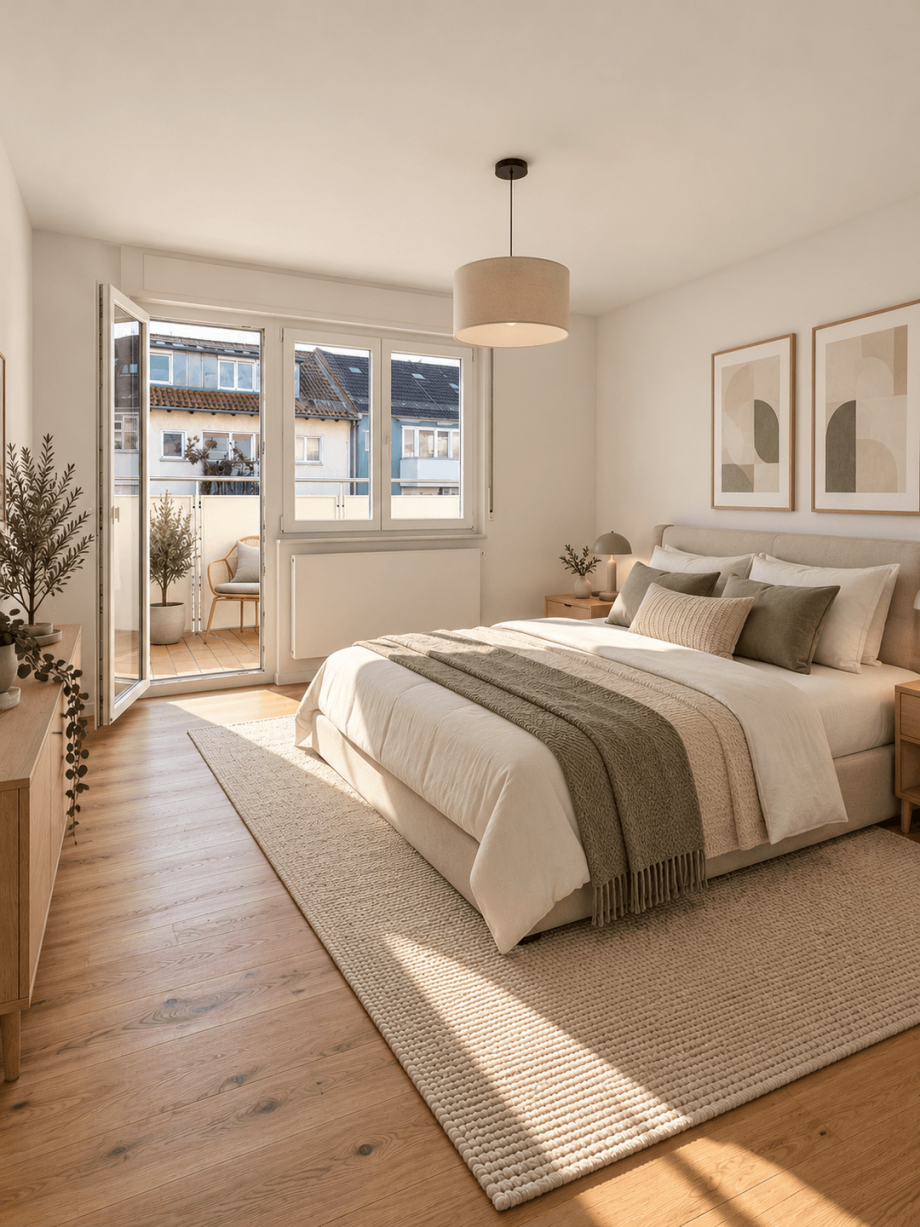 Schlafzimmer (KI generierte Einrichtung) Etagenwohnung Stuttgart