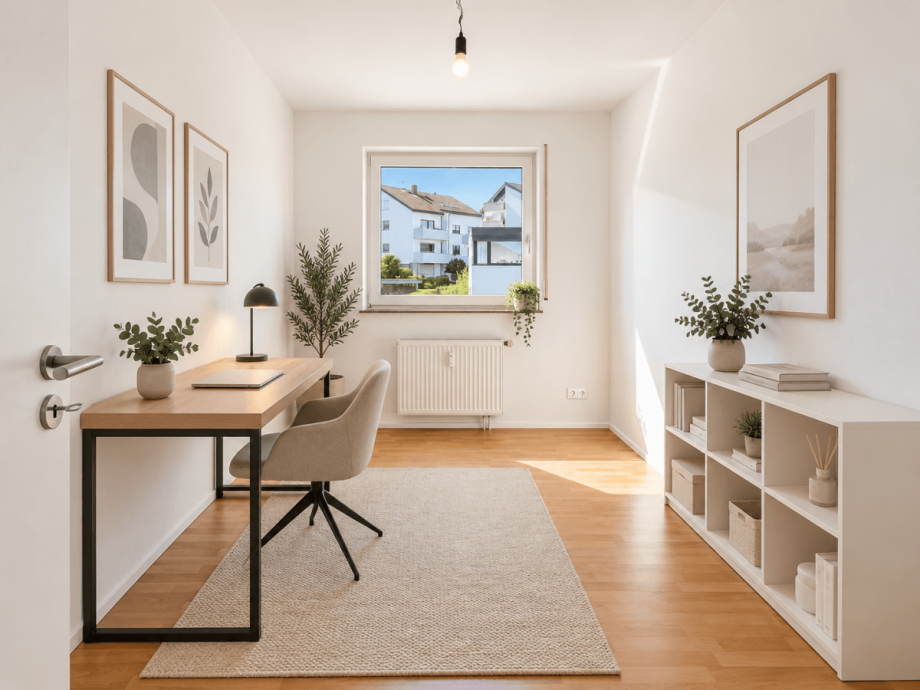 Arbeitszimmer mit KI generiertem Einrichtungsbeispiel Etagenwohnung Stuttgart