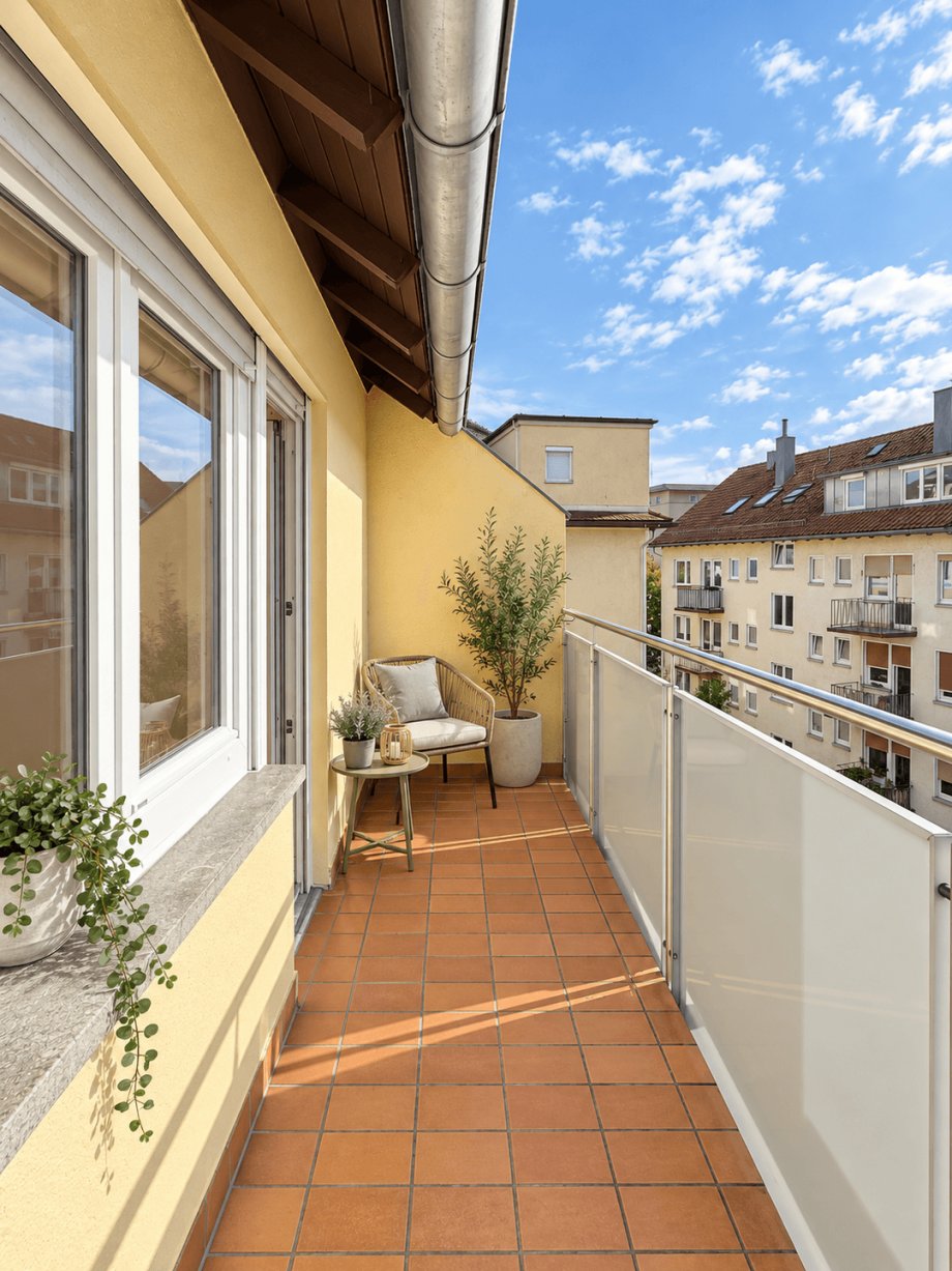 Balkon (KI generierte Einrichtung) Etagenwohnung Stuttgart