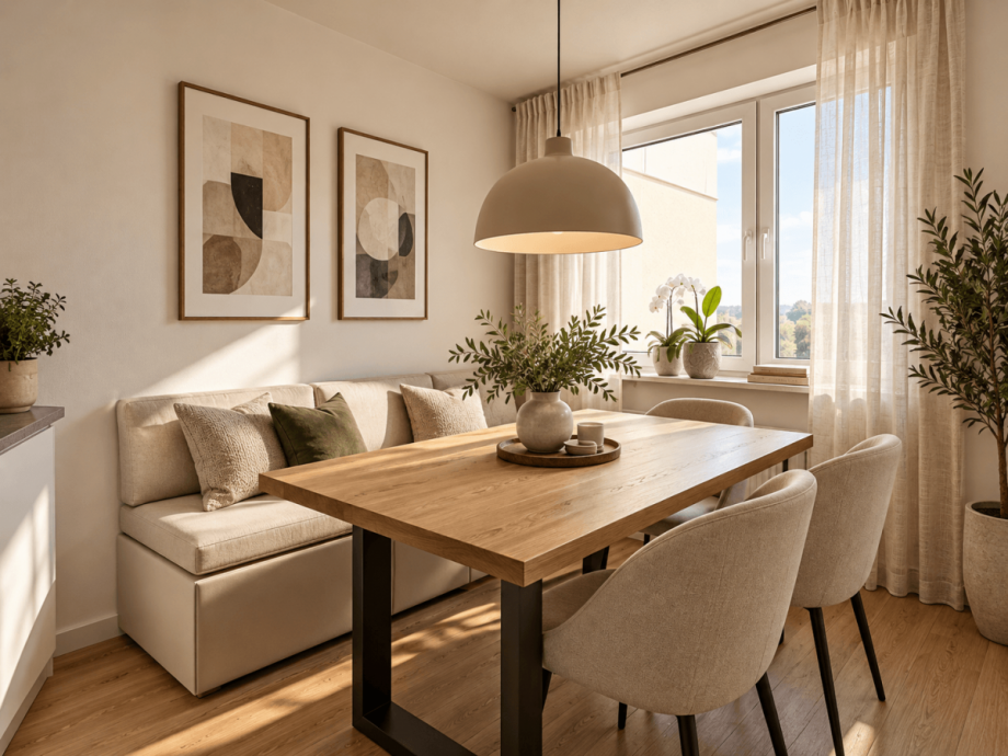 Essbereich mit KI generiertem Einrichtungsbeispiel Wohnung Stuttgart