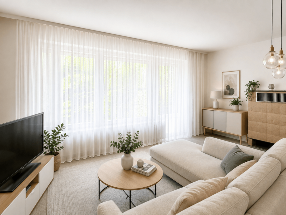 Wohnzimmer (KI-Visualisierung) Einfamilienhaus Leinfelden-Echterdingen